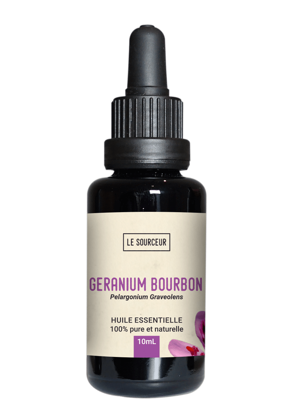 Bottle of essential oil of Bourbon Geranium
