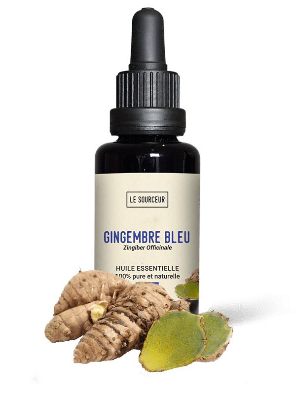 Bottle of essential oil with Blue Ginger